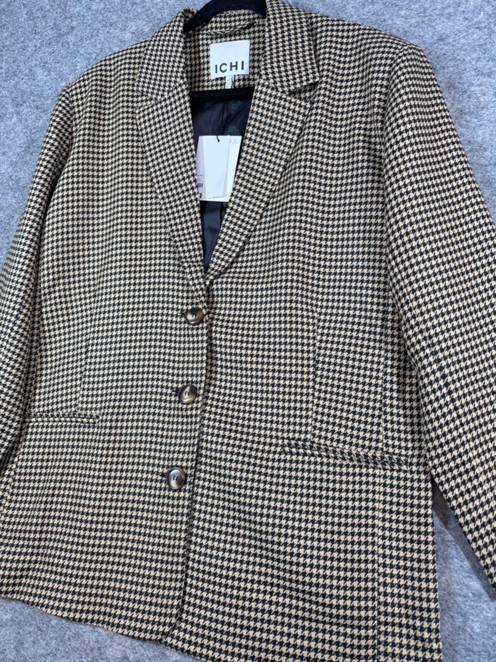 ICHI Houndstooth Blazer Jacket Size 40 Tailored Preppy Academia Oversized Fit - Picture 6 of 15